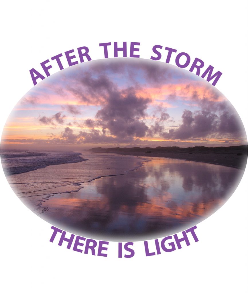 Low broken clouds against a sunset reflected in an ocean beach
"After the storm   there is light"
